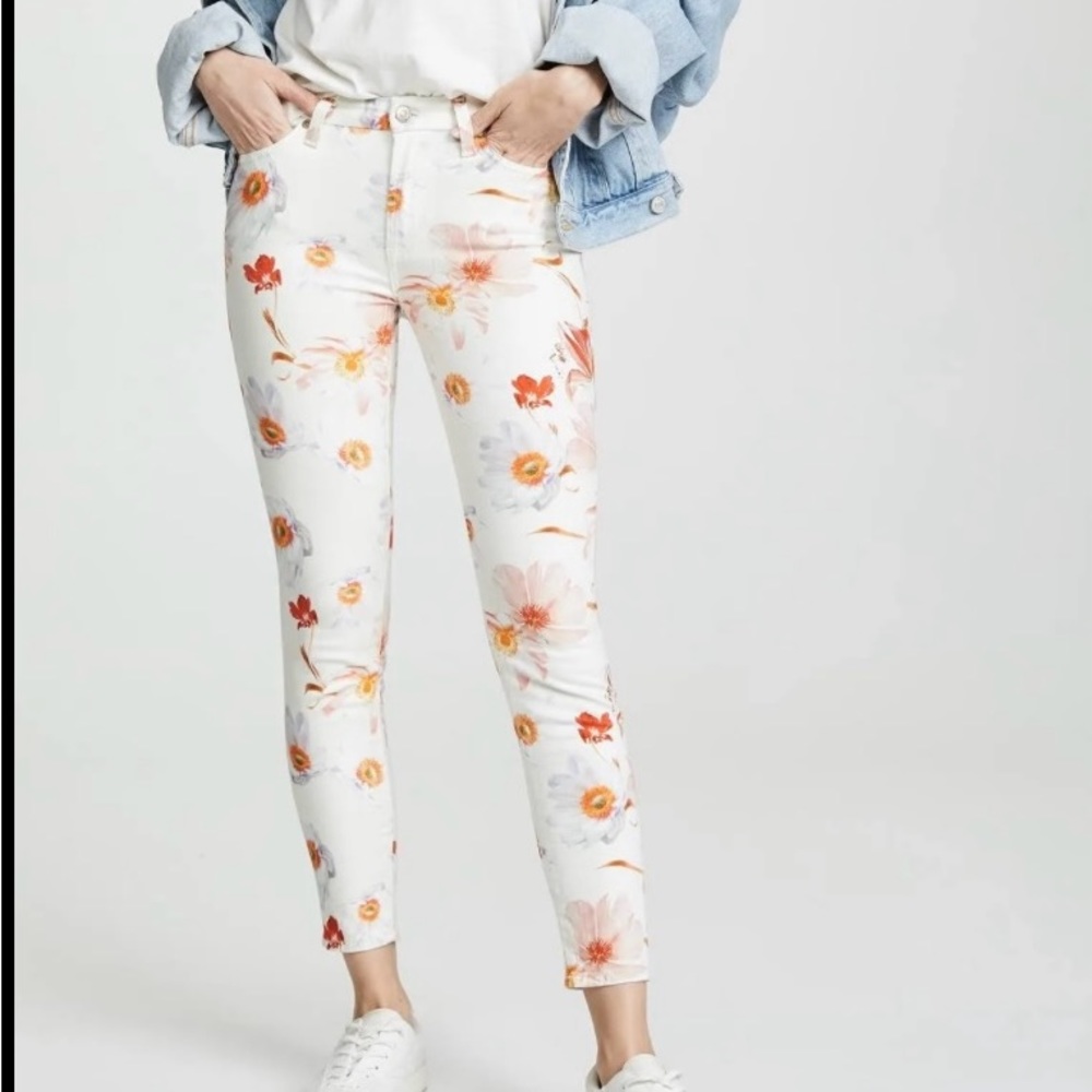 7 For All Mankind Boho Ankle Skinny Floral Jeans, Size 27